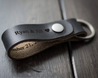 Customized Keychain, Personalized Keychain, Leather Key Chain, Custom Keychain - Black