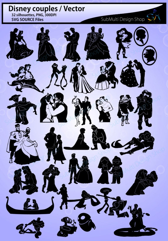 Download 32 Disney couples silhouette SVG / PNG / made for each other