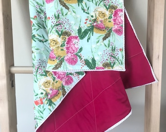 Pink and Blue Floral Baby Quilt