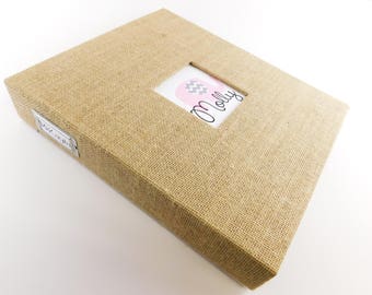 Baby Book Girl Baby Memory Book Baby Photo Album Burlap Scrapbook Personalized Baby Shower Guest Pregnancy Journal Pink Elephant Woodland ZZ