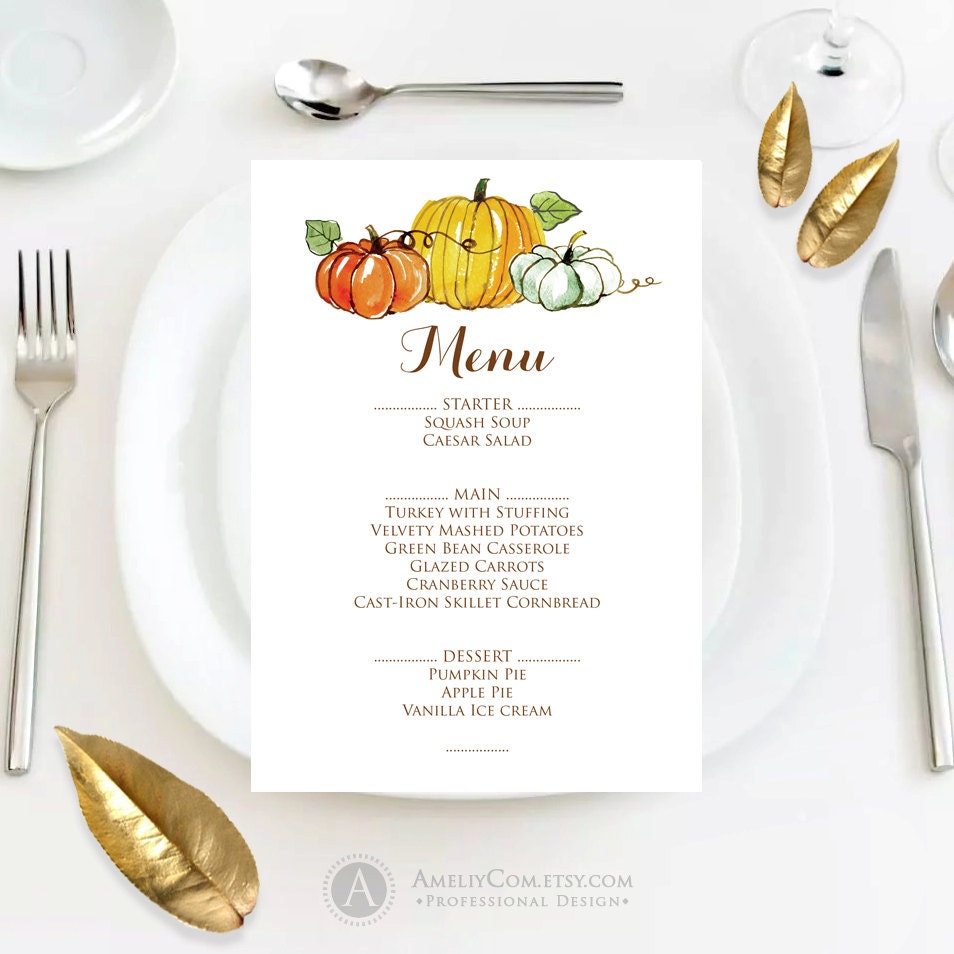 Fall Menu Template Printable Autumn Thanksgiving Menu Fall