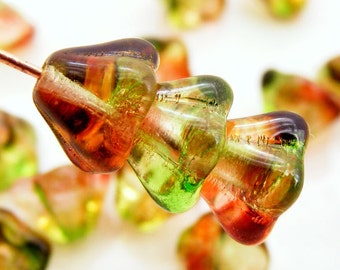 Czech Bell Flower Beads 8x6mm Peach Pear Glass Two Color (15pk) SI-8x6F-TCPP