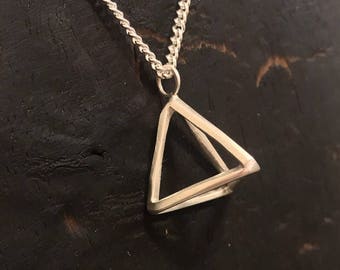 Sterling Silver 3D Freeform Pyramid Pendant