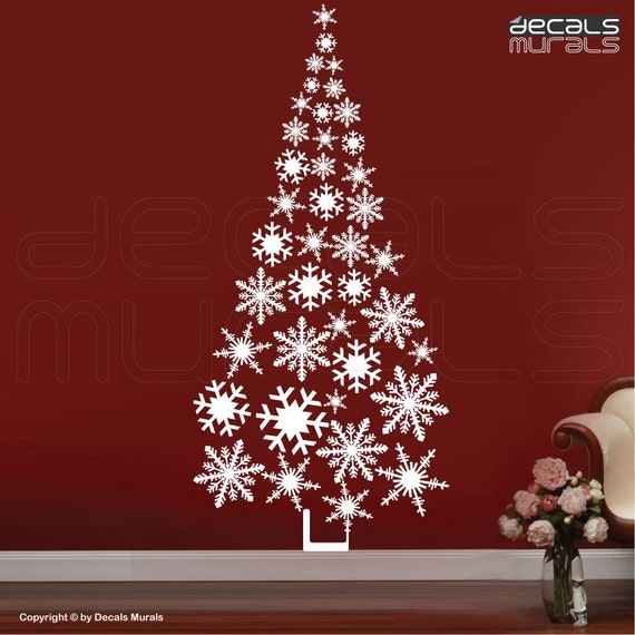 Wall decals SNOWFLAKES CHRISTMAS TREE holiday vinyl art