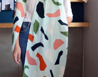 Terrazzo Scarf- multicoloured terrazzo printed shriveled bark silk scarf