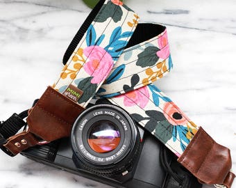 Rifle Paper Co. Camera Strap in FLEUR with Side Release Buckles - 1.5 inches wide for DSLR Camera or Mirrorless Camera - Canvas Camera Strap