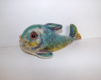 Vintage 1960s large Steiff fish Flossy mohair blue soft toy 28 cm