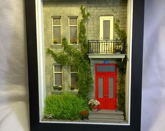 Dollhouse, Miniature House Front Diorama, Shadowbox Art, Sculpture Wall Art
