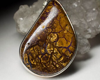 Men's Koroit Opal Silver Pendant code 6952 by Gabilo | Natural Organic Australian Boulder Koroit Opal Sterling Silver Necklace Fine Jewelry