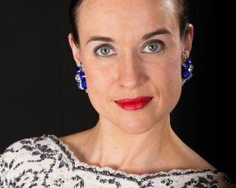 Clip On Earrings, Competition Jewelry, Ballroom Dance, Ballroom Competition, Ballroom Jewelry, Swarovski Crystal, Purple Rhinestones
