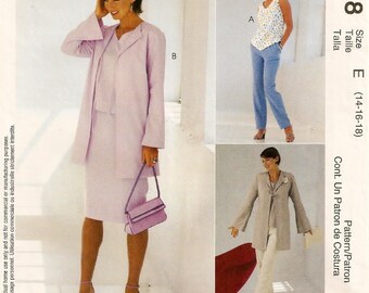 A Flare Sleeve, Long Jacket, Straight Skirt, Straight Leg Pants, & Sleeveless Top Pattern for Women: Uncut - Sizes 14-16-18 ~ McCall's 3098