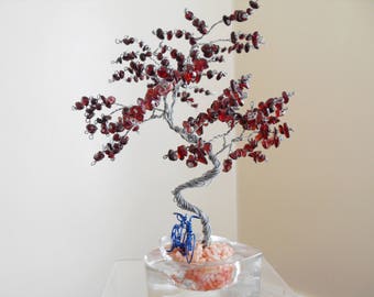 Wire Sculpture tree, Bicycle, Garnet, Home Decor