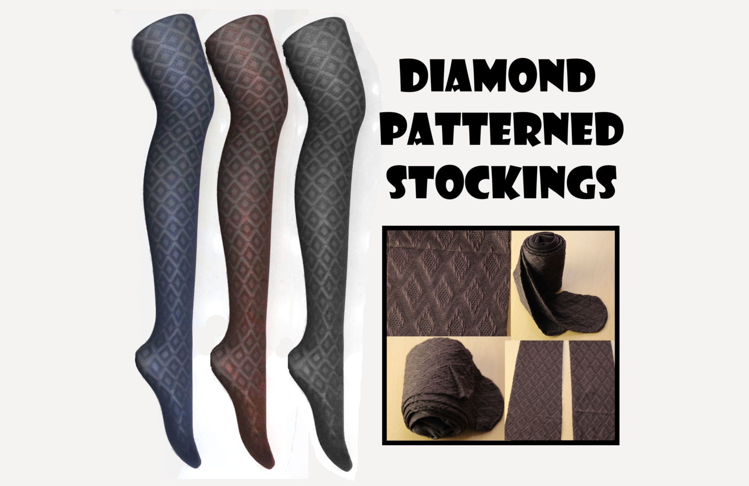 Diamond Patterned Stockings Colored Blue Brown Black free size
