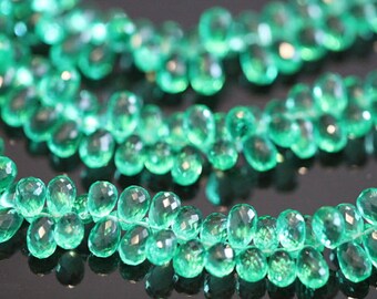 Emerald Green Quartz Faceted Tear Drop Briolettes, 10 - 12 mm, 6 beads GM2205FD/11/6 #84