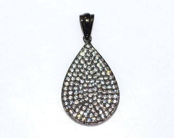 1 Piece Beautiful Pave Cubic Zirconia Pear Drop Pendant-925 Sterling Silver Pendant, CZ Pendant, Brand New, 25 x 15 mm, CJ110