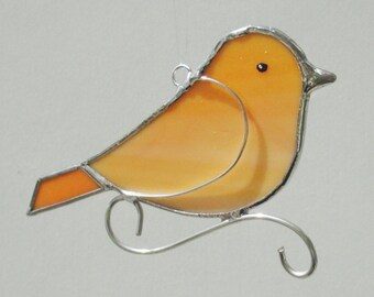 Orange Stained Glass Bird Home Decor Suncatcher or Christmas Holiday Ornament