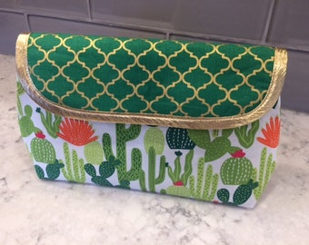 Cactus Makeup Bag with Brush Holder. Makeup Bag. Cosmetic Bag. Makeup Organizer. Travel Bag.