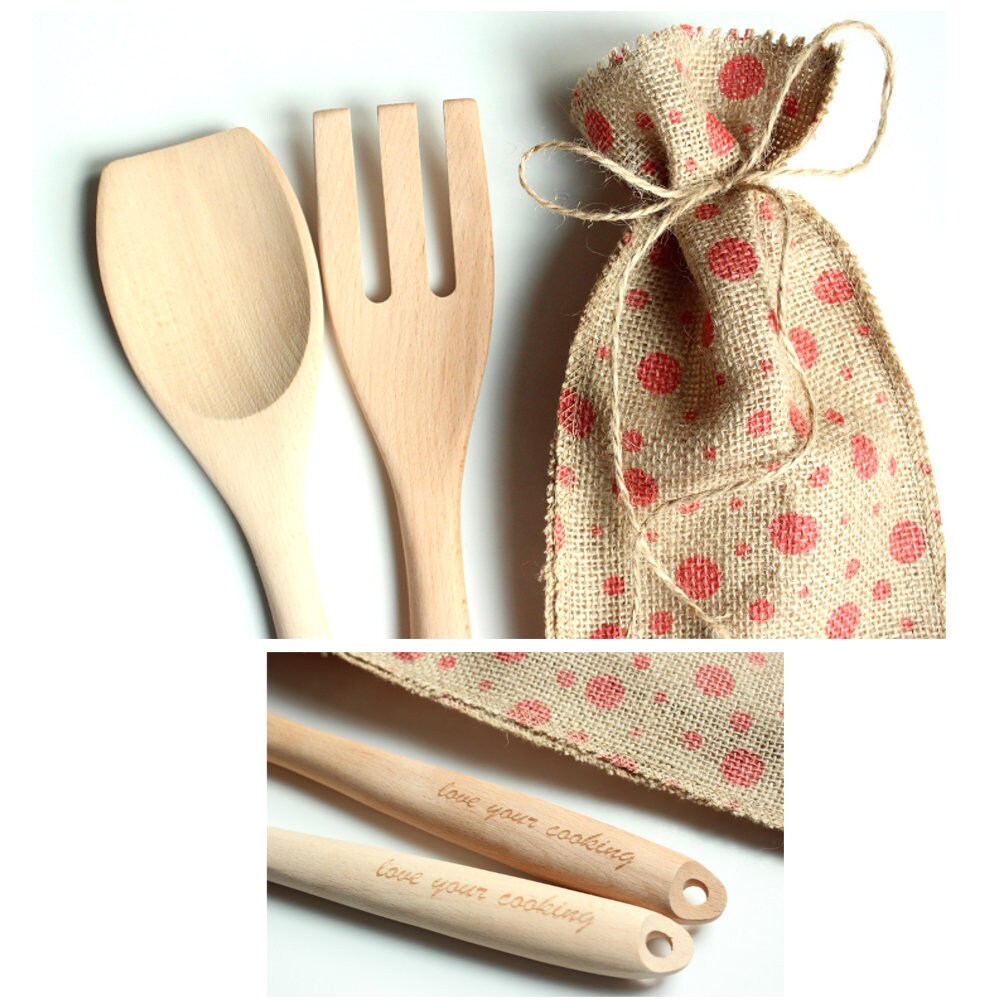 Engraved large wooden kitchen utensils engraved serving