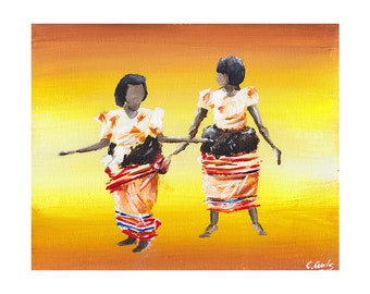African Dancers, Giclee Art Print, African Print, African Painting, Fine Art Print, Art and Collectibles, UNFRAMED