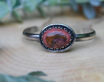 Mexican opal cuff bracelet, sterling silver fire opal bracelet, genuine opal jewelry Mexican fire opal jewelry, red opal, October birthstone