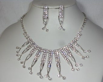 Rhinestone necklace set, bridal jewelry, prom necklace, pageant necklace, bridesmaid necklace set, Quenceanera jewelry, party jewelry, set