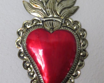 Colorful Sacred Heart Mexican Tin Ornament- Perfect for the one you love- 7.5"