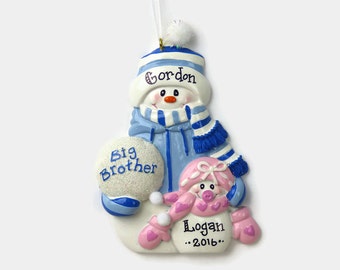 Big Brother Little Sister Personalized Ornament - Hand Personalized Christmas Ornament