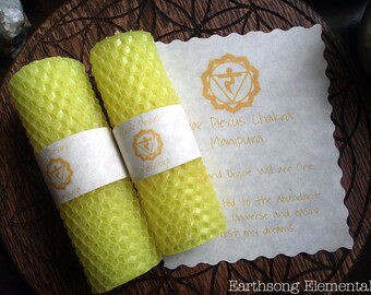 Solar Plexus Chakra - Manipura - One (1) Alignment & Meditation Rolled Beeswax Mini-Pillar Candle with Affirmation Card