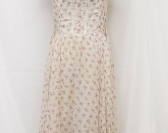 Vintage GUNNE SAX by Jessica long flowered dress with ribbon and lace trim and Pearl Buttons