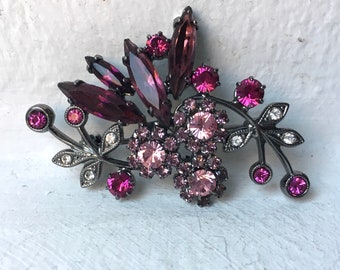 Vintage Sparkle Brooch/ Purple Rhinestone Gen Brooch/ Floral Brooch/ Womens Purple Brooch/ Womens Gift/ 90s Brooch/ Vintage Jewelry