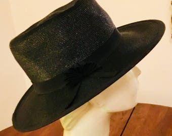 Vintage Wide Brim Black Straw Hat