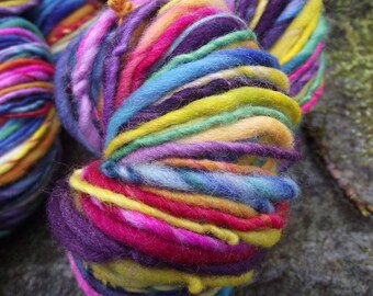 Handspun yarn, handpainted thick and thin worsted wool yarn, handmade yarn worsted bulky-Honeydukes