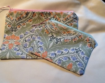 William Morris Print Zipped,Lined Set of two Handy Bags .