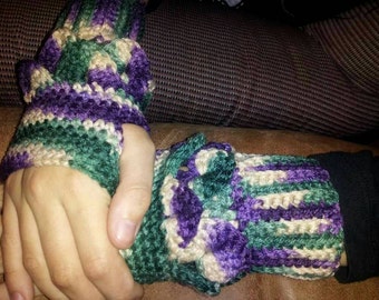 Custom crocheted gauntlets, fingerless gloves