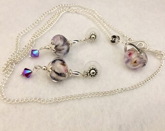 Jewelry set, necklace, earrings, glass,crystals, beads, lampwork, pink, original, handmade, silver, handcrafted, gift, Sassy Shack Designs