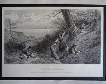 Primrose-gatherers, steel engraving, 1930