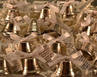 Wedding Bells 24 pc in basket, white ribbon only, Wedding Ceremony, Silver Bells, Kissing Bells, Bells, Church Safe, Environmentally Safe