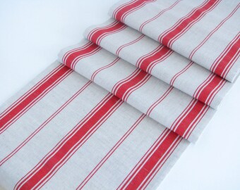 Linen Table Runner / Striped / Red Stripes