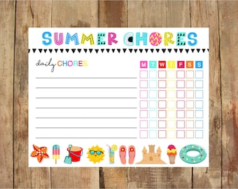 Summer Chore Chart Printable - INSTANT DIGITAL download - Weekly Chore Chart - Summer - Kids Game - Summer To Do List