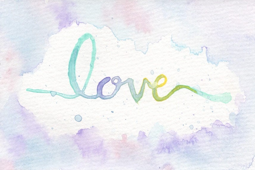 Love Digital download watercolor painting and lettering.