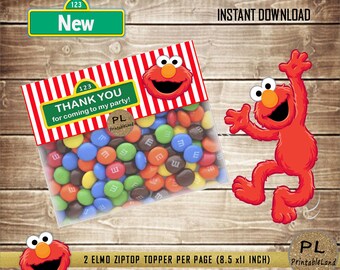 ELMO Inspired FAVOR BAG Topper, Elmo Sesame Street, Elmo Birthday, Elmo Ziptop Topper, Elmo Labels, Elmo Favors, Birthday Party, Elmo Party