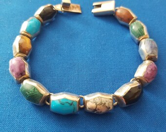Vintage sterling silver mexico multicolored bracelet