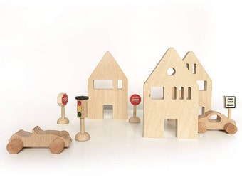 Wooden Toy Houses / Decoration / NUrsery Decor / Set of 3 and Street