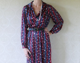 SALE - Vintage stripes and floral dress, medium - pink and blue . . . . . "Like" our fb page for 10% discount