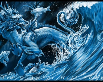 Celestial Asian Dragon and Koi Party Fine Art Print
