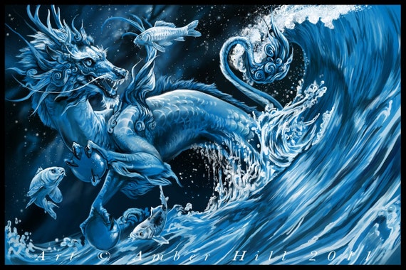 Celestial Asian Dragon and Koi Party Fine Art Print