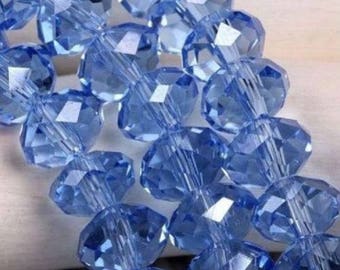 Clear 6 * 8mm blue faceted glass beads
