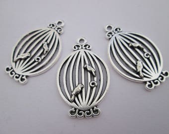 3 breloque cage oiseaux en métal argenté 33 x 21 mm