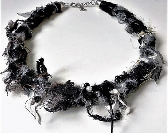 Eco-friendly Jewelry Textile Jewelry Statement Fiber Necklace fabric necklace, fabric jewelry,