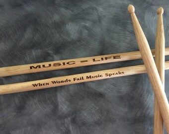 1 Pair Personalized Custom Engraved 16 Inch Wood Drumsticks 5A or 2B